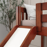 BRAINY CS : Play Loft Beds Twin Low Loft Bed with Slide and Straight Ladder on End, Slat, Chestnut