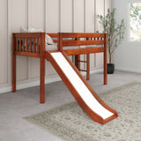 BRAINY CS : Play Loft Beds Twin Low Loft Bed with Slide and Straight Ladder on End, Slat, Chestnut