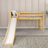 BRAINY NP : Play Loft Beds Twin Low Loft Bed with Slide and Straight Ladder on End, Panel, Natural