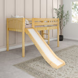 BRAINY NP : Play Loft Beds Twin Low Loft Bed with Slide and Straight Ladder on End, Panel, Natural