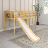 BRAINY NS : Play Loft Beds Twin Low Loft Bed with Slide and Straight Ladder on End, Slat, Natural