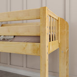 BRAINY NS : Play Loft Beds Twin Low Loft Bed with Slide and Straight Ladder on End, Slat, Natural