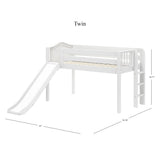 BRAINY WC : Play Loft Beds Twin Low Loft Bed with Slide and Straight Ladder on End, Curved, White