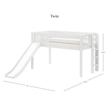 BRAINY WP : Play Loft Beds Twin Low Loft Bed with Slide and Straight Ladder on End, Panel, White