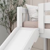 BRAINY WS : Play Loft Beds Twin Low Loft Bed with Slide and Straight Ladder on End, Slat, White