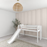 BRAINY WS : Play Loft Beds Twin Low Loft Bed with Slide and Straight Ladder on End, Slat, White