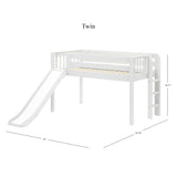 BRAINY WS : Play Loft Beds Twin Low Loft Bed with Slide and Straight Ladder on End, Slat, White