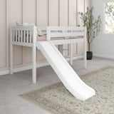 BRAINY WS : Play Loft Beds Twin Low Loft Bed with Slide and Straight Ladder on End, Slat, White