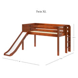 BRAINY XL CP : Play Loft Beds Twin XL Low Loft Bed with Slide and Straight Ladder on End, Panel, Chestnut