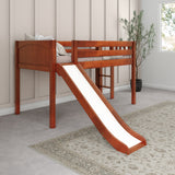 BRAINY XL CP : Play Loft Beds Twin XL Low Loft Bed with Slide and Straight Ladder on End, Panel, Chestnut