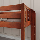 BRAINY XL CP : Play Loft Beds Twin XL Low Loft Bed with Slide and Straight Ladder on End, Panel, Chestnut