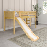 BRAINY XL NP : Play Loft Beds Twin XL Low Loft Bed with Slide and Straight Ladder on End, Panel, Natural