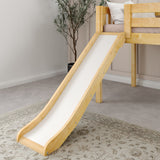 BRAINY XL NS : Play Loft Beds Twin XL Low Loft Bed with Slide and Straight Ladder on End, Slat, Natural