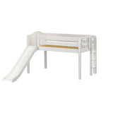 BRAINY XL WC : Play Loft Beds Twin XL Low Loft Bed with Slide and Straight Ladder on End, Curve, White