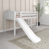 BRAINY XL WC : Play Loft Beds Twin XL Low Loft Bed with Slide and Straight Ladder on End, Curved, White