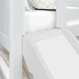 BRAINY XL WP : Play Loft Beds Twin XL Low Loft Bed with Slide and Straight Ladder on End, Panel, White