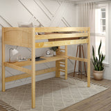 BULKY11 XL NP : Storage & Study Loft Beds Full XL High Loft Bed with Long Desk, Panel, Natural