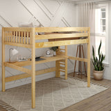 BULKY11 XL NS : Storage & Study Loft Beds Full XL High Loft Bed with Long Desk, Slat, Natural