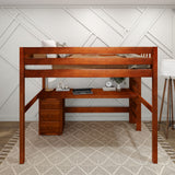 BULKY12 XL CP : Storage & Study Loft Beds Full XL High Loft Bed with Long Desk & Narrow 3-Drawer Dresser, Panel, Chestnut