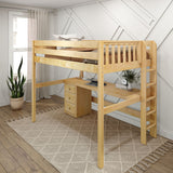 BULKY12 XL NP : Storage & Study Loft Beds Full XL High Loft Bed with Long Desk & Narrow 3-Drawer Dresser, Panel, Natural
