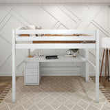 BULKY12 XL WC : Storage & Study Loft Beds Full XL High Loft Bed with Long Desk & Narrow 3-Drawer Dresser, Curve, White
