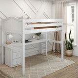 BULKY12 XL WC : Storage & Study Loft Beds Full XL High Loft Bed with Long Desk & Narrow 3-Drawer Dresser, Curve, White