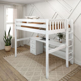 BULKY12 XL WP : Storage & Study Loft Beds Full XL High Loft Bed with Long Desk & Narrow 3-Drawer Dresser, Panel, White