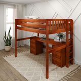 BULKY13 XL CP : Storage & Study Loft Beds Full XL High Loft Bed with Long Desk & 2 x Narrow 3-Drawer Dresser, Panel, Chestnut