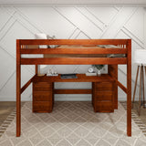 BULKY13 XL CS : Storage & Study Loft Beds Full XL High Loft Bed with Long Desk & 2 x Narrow 3-Drawer Dresser, Slat, Chestnut