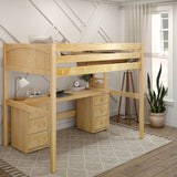 BULKY13 XL NP : Storage & Study Loft Beds Full XL High Loft Bed with Long Desk & 2 x Narrow 3-Drawer Dresser, Panel, Natural