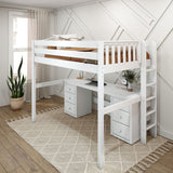 BULKY13 XL WC : Storage & Study Loft Beds Full XL High Loft Bed with Long Desk & 2 x Narrow 3-Drawer Dresser, Curve, White