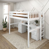BULKY13 XL WP : Storage & Study Loft Beds Full XL High Loft Bed with Long Desk & 2 x Narrow 3-Drawer Dresser, Panel, White