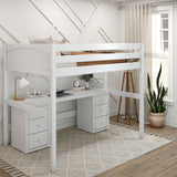 BULKY13 XL WP : Storage & Study Loft Beds Full XL High Loft Bed with Long Desk & 2 x Narrow 3-Drawer Dresser, Panel, White