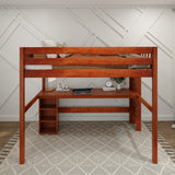 BULKY22 CP : Study Loft Beds Full High Loft Bed with Straight Ladder on End with Long Desk and Bookcase - Chestnut, Panel