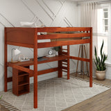 BULKY22 CP : Study Loft Beds Full High Loft Bed with Straight Ladder on End with Long Desk and Bookcase - Chestnut, Panel