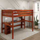 BULKY22 CS : Study Loft Beds Full High Loft Bed with Straight Ladder on End with Long Desk and Bookcase - Chestnut, Slat
