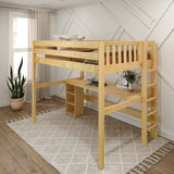 BULKY22 NP : Study Loft Beds Full High Loft Bed with Straight Ladder on End with Long Desk and Bookcase - Natural, Panel