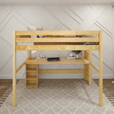 BULKY22 NP : Study Loft Beds Full High Loft Bed with Straight Ladder on End with Long Desk and Bookcase - Natural, Panel