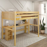 BULKY22 NP : Study Loft Beds Full High Loft Bed with Straight Ladder on End with Long Desk and Bookcase - Natural, Panel