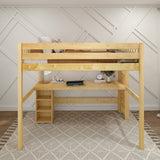 BULKY22 NS : Study Loft Beds Full High Loft Bed with Straight Ladder on End with Long Desk and Bookcase - Natural, Slat