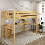 BULKY22 NS : Study Loft Beds Full High Loft Bed with Straight Ladder on End with Long Desk and Bookcase - Natural, Slat