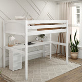BULKY22 WP : Study Loft Beds Full High Loft Bed with Straight Ladder on End with Long Desk and Bookcase - White, Panel