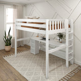BULKY22 WS : Study Loft Beds Full High Loft Bed with Straight Ladder on End with Long Desk and Bookcase - White, Slat