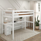 BULKY22 WS : Study Loft Beds Full High Loft Bed with Straight Ladder on End with Long Desk and Bookcase - White, Slat