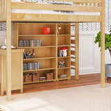 BULKY4 NP : Storage & Study Loft Beds Full High Loft w/ ladder on end, Corner desk, 15" High Bookcase, 37.5" High Bookcase, Panel, Natural