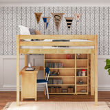 BULKY4 NP : Storage & Study Loft Beds Full High Loft w/ ladder on end, Corner desk, 15" High Bookcase, 37.5" High Bookcase, Panel, Natural