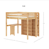 BULKY4 NS : Storage & Study Loft Beds Full High Loft w/ ladder on end, Corner desk, 15" High Bookcase, 37.5" High Bookcase, Slat, Natural