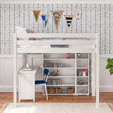 BULKY4 WC : Storage & Study Loft Beds Full High Loft w/ ladder on end, Corner desk, 15" High Bookcase, 37.5" High Bookcase, Curved, White