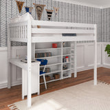 BULKY4 WS : Storage & Study Loft Beds Full High Loft w/ ladder on end, Corner desk, 15" High Bookcase, 37.5" High Bookcase, Slat, White