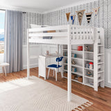 BULKY4 WS : Storage & Study Loft Beds Full High Loft w/ ladder on end, Corner desk, 15" High Bookcase, 37.5" High Bookcase, Slat, White